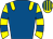 Royal blue, yellow epaulets, yellow and royal blue hooped sleeves, striped cap