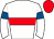 White, red hoop, white sleeves, royal blue armlets, red cap