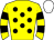 Yellow, black spots, hooped sleeves, white cap