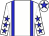White, blue braces, white arms, blue stars, white cap, blue star