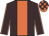 Brown body, orange stripe, brown arms, orange seams, orange cap, brown checked
