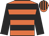 Orange body, black hooped, black arms, orange cap, black striped
