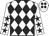 White & black diamonds, black stars on sleeves, white cap, black spots