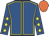 Royal blue, yellow seams, yellow stars on sleeves, orange cap