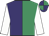 Emerald green & purple halved, white sleeves, emerald green & purple quartered cap