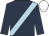 Dark blue, light blue sash, white cap