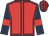 Red, dark blue seams, dark blue sleeves, red armlets, striped cap