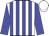 white, blue stripes, blue sleeves, white cap