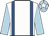 White, royal blue braces, light blue sleeves, light blue cap, white star
