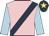 Pink, dark blue sash, light blue sleeves, dark blue cap, yellow star
