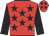 Red, black stars, black sleeves, red cap, black stars