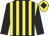 Black & yellow stripes, black sleeves, yellow cap, black diamond