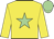 Yellow body, light green star, yellow arms, light green cap