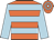 Orange body, soft blue hooped, soft blue arms, orange cap, soft blue hooped