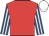 Red, royal blue and white striped sleeves, white cap