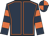 Dark blue, orange seams, hooped sleeves, quartered cap