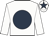 White, dark blue disc, dark blue star on cap