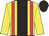 Yellow, black panel, red braces, black cap