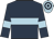 Dark blue body, light blue hoop, dark blue arms, light blue armlets, light blue cap, dark blue hooped