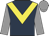 Dark blue, yellow chevron, grey sleeves & cap
