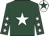 Dark green, white star, white stars on sleeves, white cap, dark green star