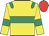 Yellow, emerald green hoop, epaulets, armlets, red cap
