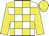 White body, yellow checked, yellow arms, yellow cap