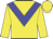 Yellow body, big-blue chevron, yellow arms, yellow cap