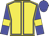 yellow, blue seams, yellow armbands on blue sleeves, blue cap