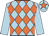 Light blue and orange diamonds, light blue sleeves, light blue cap, orange star