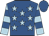 Royal blue, light blue stars, light blue and royal blue hooped sleeves, royal blue cap