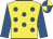 Yellow, royal blue spots and sleeves, royal blue and yellow quartered cap