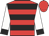 red and black hoops, white sleeves, black cuffs, red cap