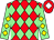 Red & light green diamonds, light green sleeves, yellow diamonds, red cap, white diamond