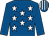 Royal blue, white stars, royal blue sleeves, striped cap