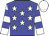 Blue body, white stars, white arms, blue hooped, white cap