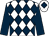 White & dark blue diamonds, dark blue sleeves, dark blue diamond on cap