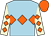 Light blue, orange triple diamond, beige sleeves, orange diamonds, orange cap