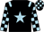 black, light blue star and epaulets, checked sleeves, checked cap