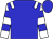 Big-blue body, white epaulettes, white arms, big-blue hooped, big-blue cap