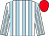 White, light blue stripes, red cap