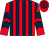 Red & dark blue stripes, dark blue chevrons on sleeves, hooped cap