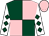 Pink & dark green quartered, white sleeves, dark green diamonds, pink cap