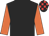 Black, orange sleeves, black and red check cap