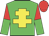 Lime Green, Yellow cross of Lorraine, red and lime green halved sleeves, red cap