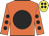 Orange, black disc, black spots on sleeves, yellow cap, black spots