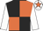 Orange & black quartered, white sleeves, white cap, orange star