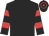 Black, red hooped sleeves and cap