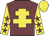 Garnet body, yellow cross of lorraine, yellow arms, garnet stars, yellow cap