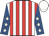 White and red stripes, royal blue sleeves, white stars and cap